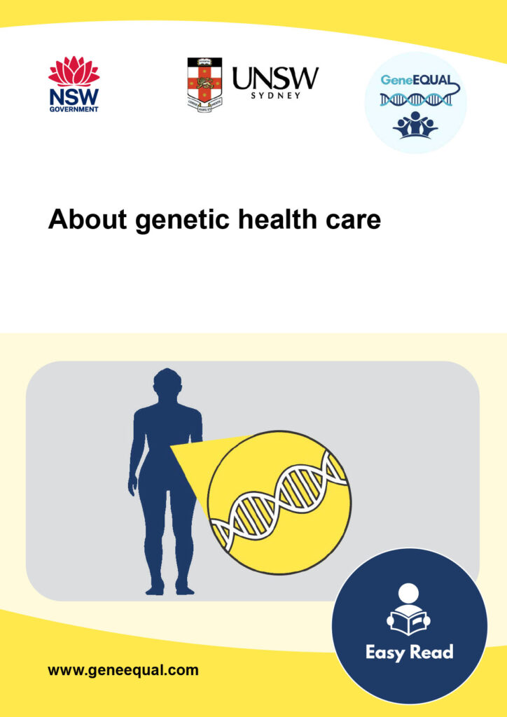 Cover of booklet 1, entitled About Genetic Health Care