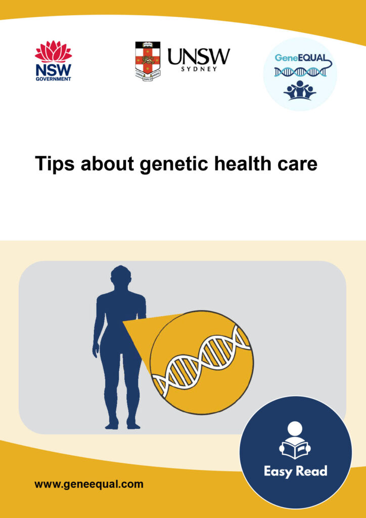 Cover of booklet 5, entitled Tips About Genetic Health Care