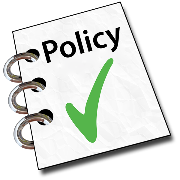 Illustration of a folder with the word policy and a large tick on the cover