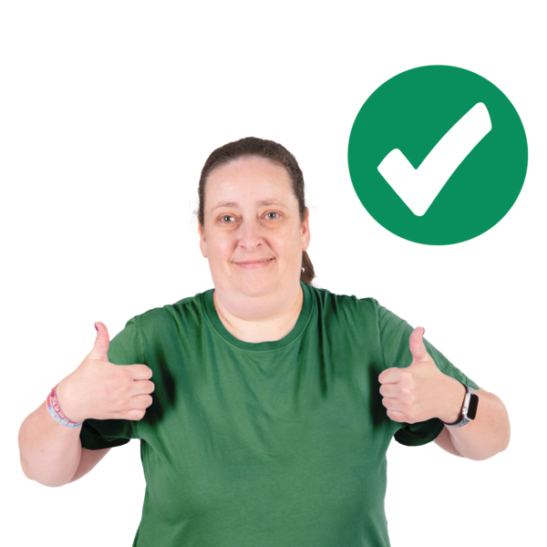 A woman with both thumbs up